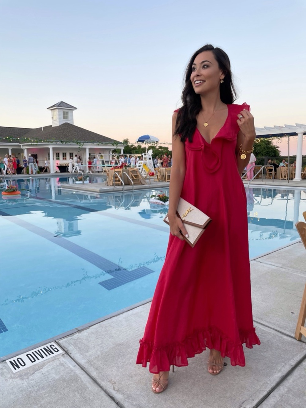 Sleeveless Red Ruffle-Trim Maxi Dress - Women
